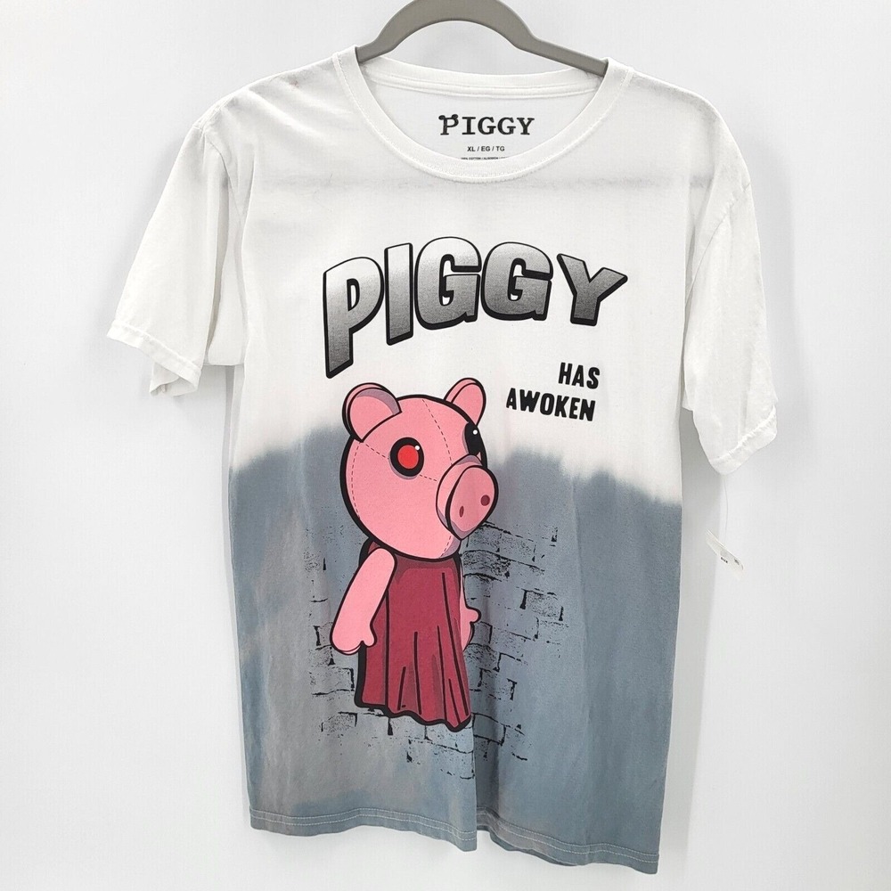Roblox Piggy Has Awoken Graphic T-Shirt Kids XL White Gray Ombre Unisex *Flaw*